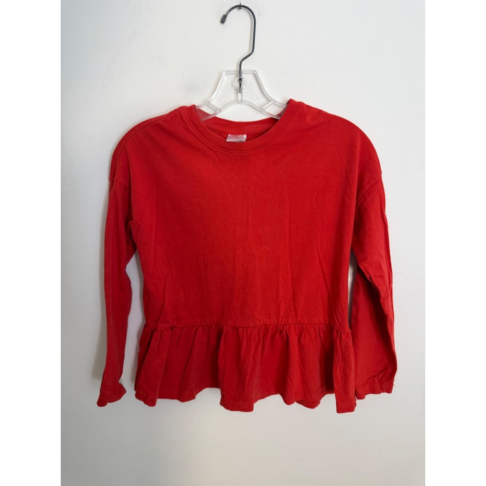 Hanna Andersson Red Long Sleeve Peplum Ruffle Top Size 10 Kids Girls Cotton